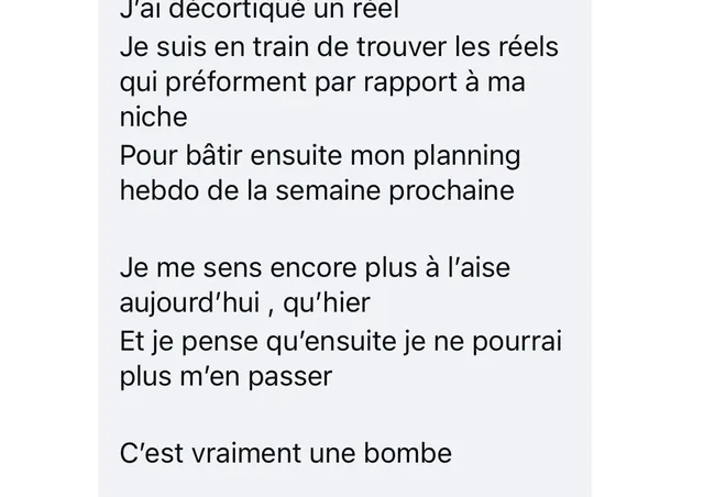 Direct message (in French): “I feel even more at ease today than yesterday… It's truly a bomb”