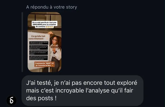Story reply (in French): “the analysis it makes of posts is incredible”