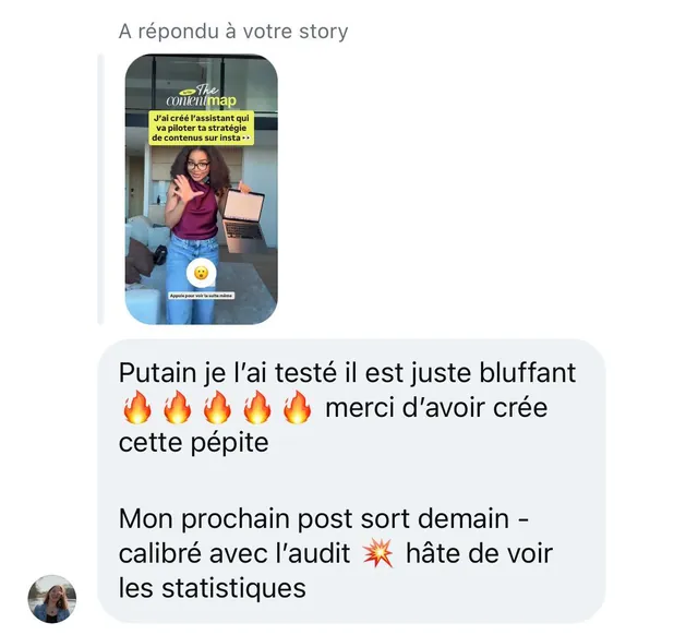 Story reply (in French): “I tested it, it's just stunning, thanks for creating this gem”